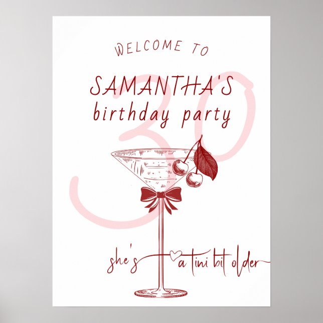 Tini Bit Older Bow Cherry Martini Birthday Welcome Poster (Front)