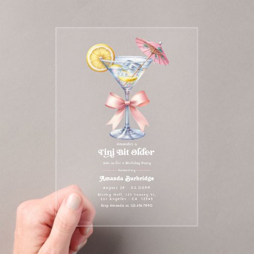 Tini Bit Older Chic Pink Martini Birthday Party Acrylic Invitations