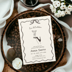 Tini Bit Older Cocktail Hand Drawn Brown Birthday Invitation