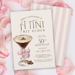 Tini Bit Older Espresso Martini 50th Birthday Invitation<br><div class="desc">A 50th birthday invitation with a sophisticated and playful design. It features an elegant espresso martini glass topped with a frothy layer and coffee beans is tied with a pink chiffon bow on an ivory beige background. These details add to the vibe of indulgence and celebration! Personalize this very special...</div>
