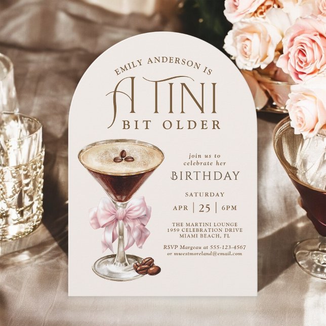 Tini Bit Older Espresso Martini Birthday for Her Invitation (Available in both printed and instant download digital formats.)