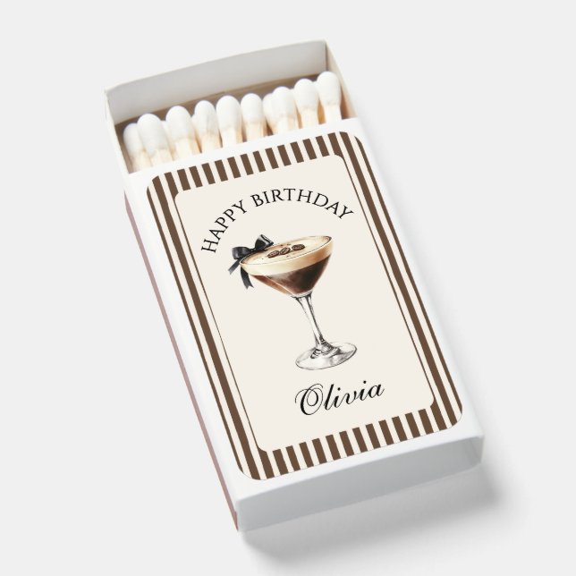 Tini Bit Older Espresso Martini Birthday Party Matchboxes (Front Open)
