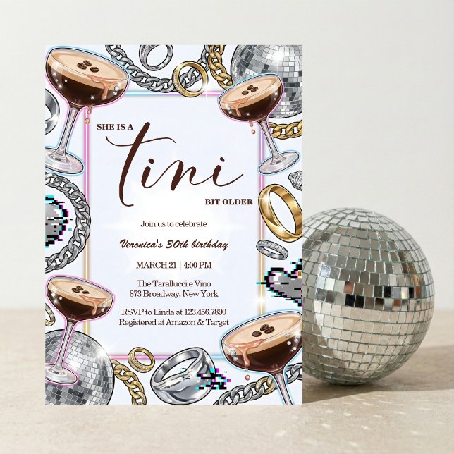 Tini Bit Older Espresso Martini Glam Birthday Invitation (A Tini Bit Older Espresso Martini Disco Glam Neon Party - birthday party invitation)