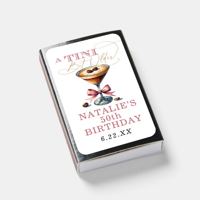 Tini Bit Older Espresso Martini Pink Bow Birthday Matchboxes (Front Closed)