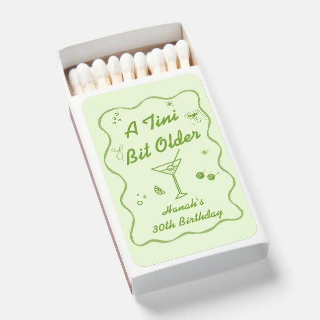 Tini Bit Older Martini Birthday Party Matchboxes (Front Open)