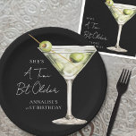 Tini Bit Older Martini Birthday Party Paper Plates<br><div class="desc">Tini Bit Older Birthday Paper Plate. This playful design features a muted green watercolor martini glass with olives on the right side, set against a bold black background. The phrase “A Tini Bit Older” appears at the top in crisp white handwritten script for a fun, cheeky vibe. The birthday person's...</div>