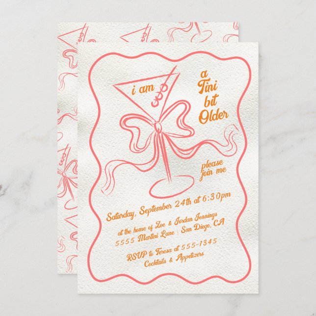 Tini bit older Martini Bow Funky Birthday Invitation (Front/Back)