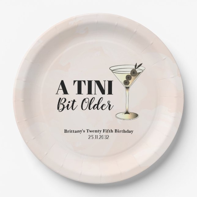 Tini Bit Older Martini Cocktail Birthday  Paper Plates (Front)