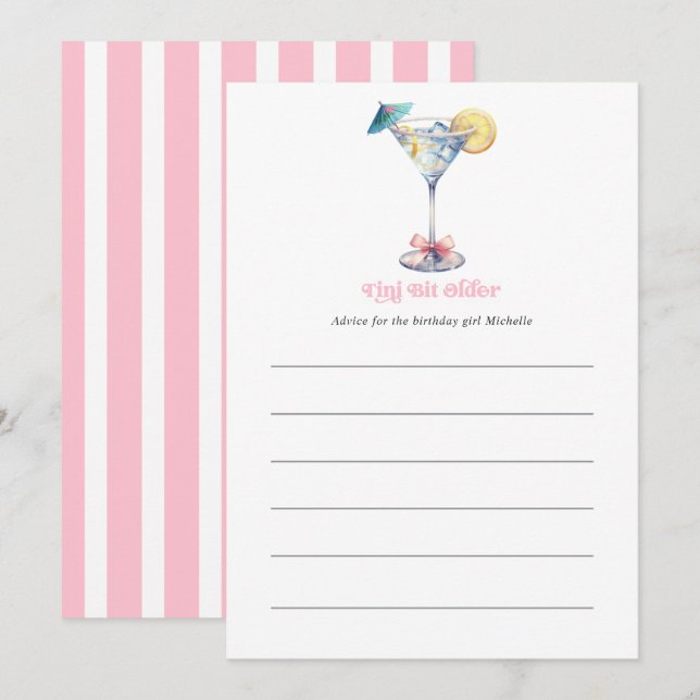 Tini Bit Older Martini Cocktail Birthday Party Advice Card (Front/Back)
