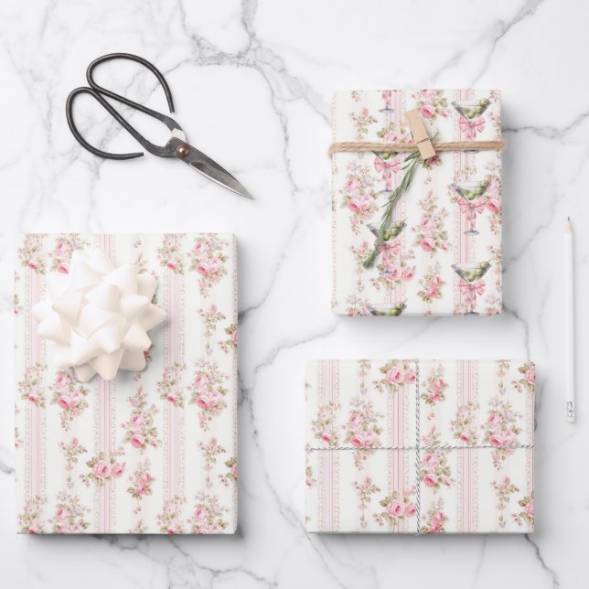 'Tini Bit Older Martini Coquette Birthday Wrapping Paper Sheets (Front)