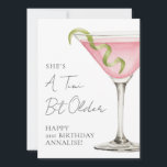 Tini Bit Older Martini Happy Birthday Card<br><div class="desc">A Tini Bit Older Birthday Flat Card. This playful design features a watercolor pink cosmopolitan martini glass with a lime twist on the front, along with the phrase “A Tini Bit Older” in a fun handwritten script. The birthday person’s name and age sit at the bottom in a clean mix...</div>