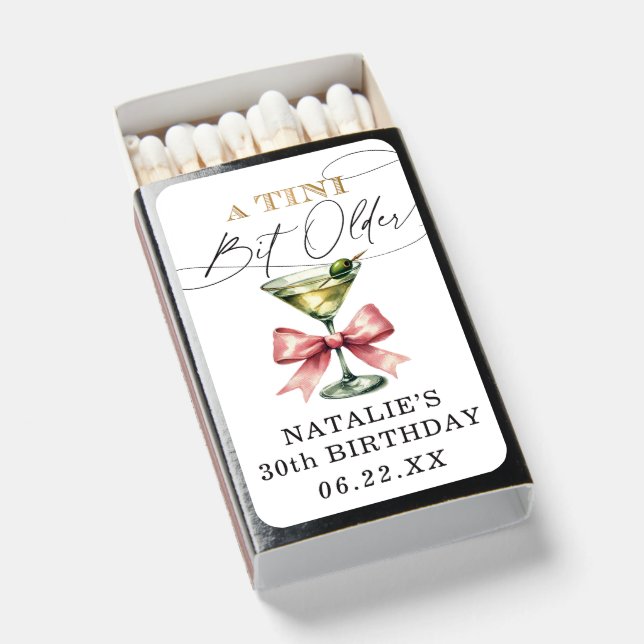 Tini Bit Older Martini Pink Bow Birthday Assembled Matchboxes (Front Open)