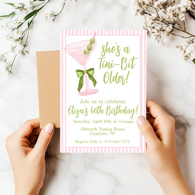 Tini Bit Older, Martini Pink & Green Birthday Invitation (Creator Uploaded)