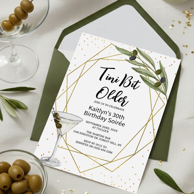 Tini Bit Older Martini Soirée Adult Birthday Party Invitation (Creator Uploaded)