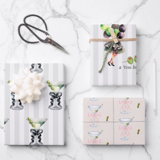 Tini Bit Older | Martini Themed Birthday Wrapping Paper Sheets (Front)