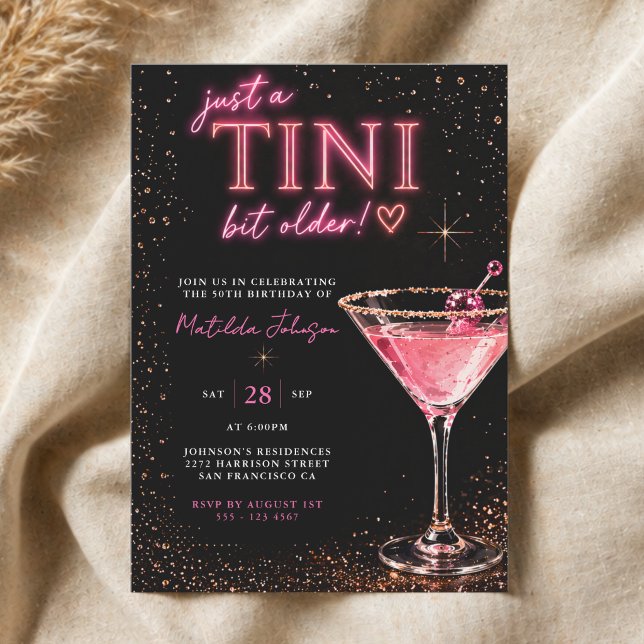 Tini Bit Older Neon Pink 50th Birthday  Invitation (Tini Bit Older Neon Pink 50th Birthday Invitation)