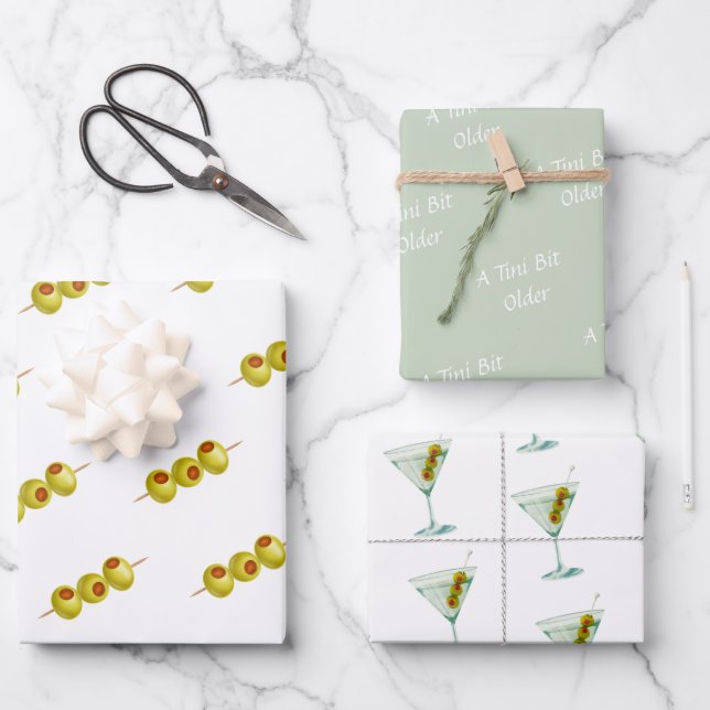 Tini Bit Older - Olive & Drink Theme Wrapping Paper Sheets (Front)