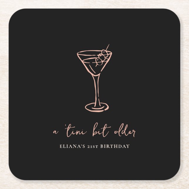 Tini Bit Older Personalized Birthday Party Square Paper Coaster (Front)