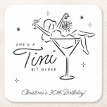 Tini Bit Older Whimsical Martini Birthday Square Paper Coaster<br><div class="desc">Sip, sip, hooray – you're a tini bit older! This chic and cheeky martini-themed birthday coaster is perfect for your "Dirty Thirty" celebration or any cocktail-filled milestone. Featuring a whimsical martini glass, playful script, and modern minimal layout, it's a vibe for the trendsetting birthday girl. Ideal for bachelorette weekends, 30th...</div>