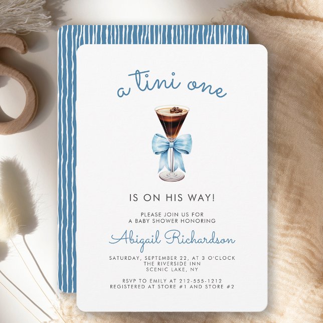 Tini One Espresso Martini Blue Boy Baby Shower Invitation (Creator Uploaded)