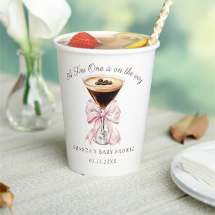 Tini One Espresso Martini Coquette Bow Baby Shower Paper Cups