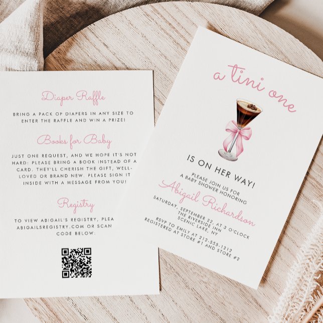 Tini One Espresso Martini QR Code Girl Baby Shower Invitation (Creator Uploaded)