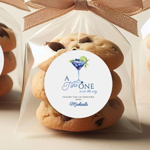 Tini One On The Way Watercolor Martini Baby Shower Classic Round Sticker