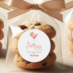 Tini One On The Way Watercolor Martini Baby Shower Classic Round Sticker