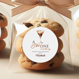 Tini One On The Way Watercolor Martini Baby Shower Classic Round Sticker