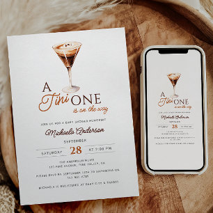 Tini One On The Way Watercolor Martini Baby Shower Invitation