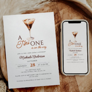 Tini One On The Way Watercolor Martini Baby Shower Invitation