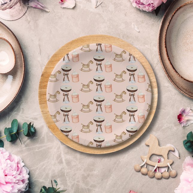 Tini One Pink Espresso Martini Girl Baby Shower Paper Plates (Creator Uploaded)