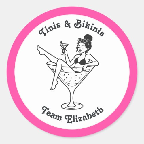Tinis & Bikinis Team Bride Bachelorette Classic Round Sticker