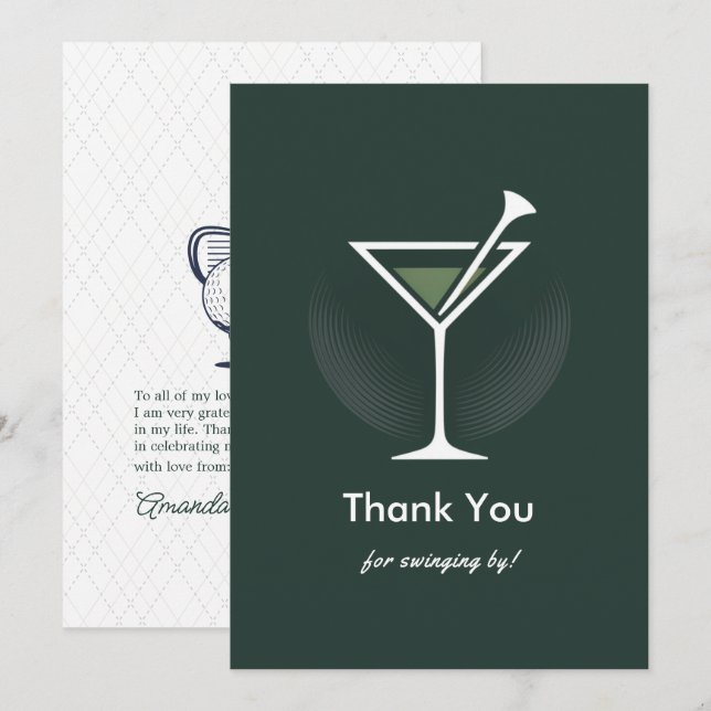 Tinis & Tees Country Club Golf Party Thank You Card (Front/Back)