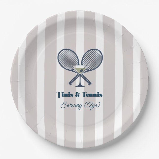 Tinis & Tennis Country Club Preppy Party Paper Plates (Front)