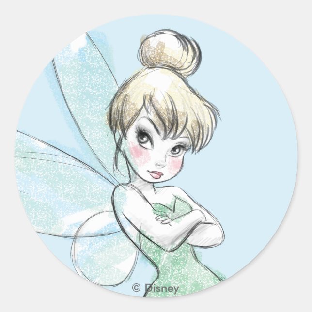 Tinker Bell | Arms Crossed Pastel Classic Round Sticker (Front)