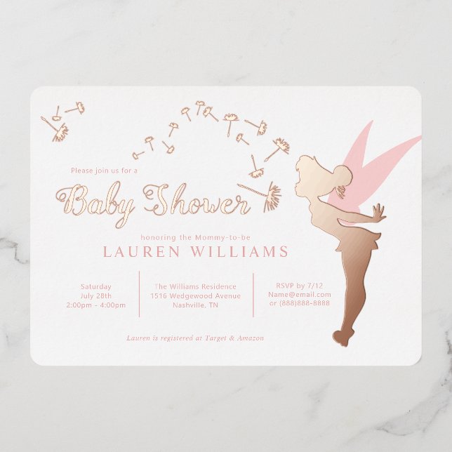Tinker Bell Baby Shower Pink Foil Invitation (Front)