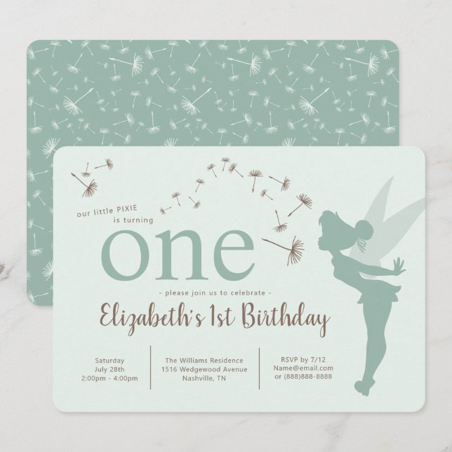 Tinker Bell First Birthday Invitation (Front/Back)