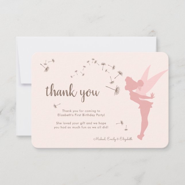 Tinker Bell First Birthday -  Pink Thank You  Invi Invitation (Front)