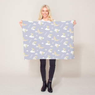 Tinker Bell Flying Clouds Pattern Custom Name  Fleece Blanket