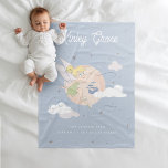 Tinker Bell Flying Over Clouds Custom Birth Stats  Fleece Blanket