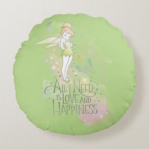 Tinker Bell Love And Happiness Round Pillow