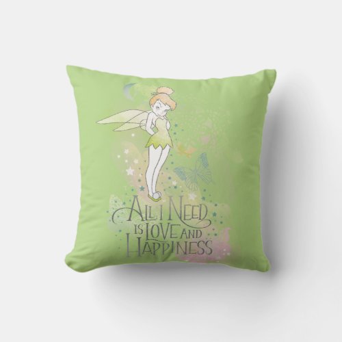 Tinker Bell Love And Happiness Throw Pillow