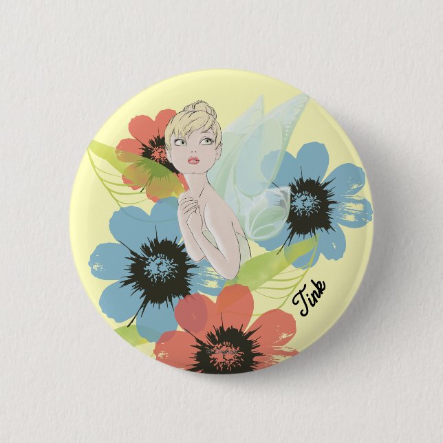 Tinker Bell Sketch With Cosmos Flowers Button (Front)