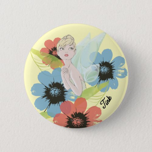 Tinker Bell Sketch With Cosmos Flowers Button