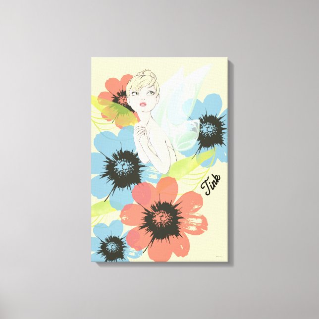 Tinker Bell Sketch With Cosmos Flowers Canvas Print (Front)