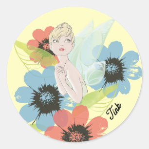 Tinker Bell Sketch With Cosmos Flowers Classic Round Sticker