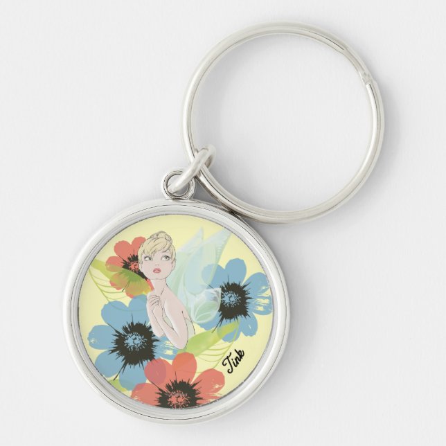 Tinker Bell Sketch With Cosmos Flowers Keychain (Front)