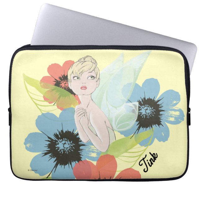 Tinker Bell Sketch With Cosmos Flowers Laptop Sleeve (Front)