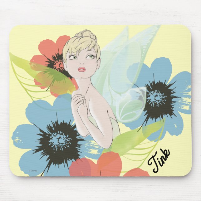 Tinker Bell Sketch With Cosmos Flowers Mouse Pad (Front)